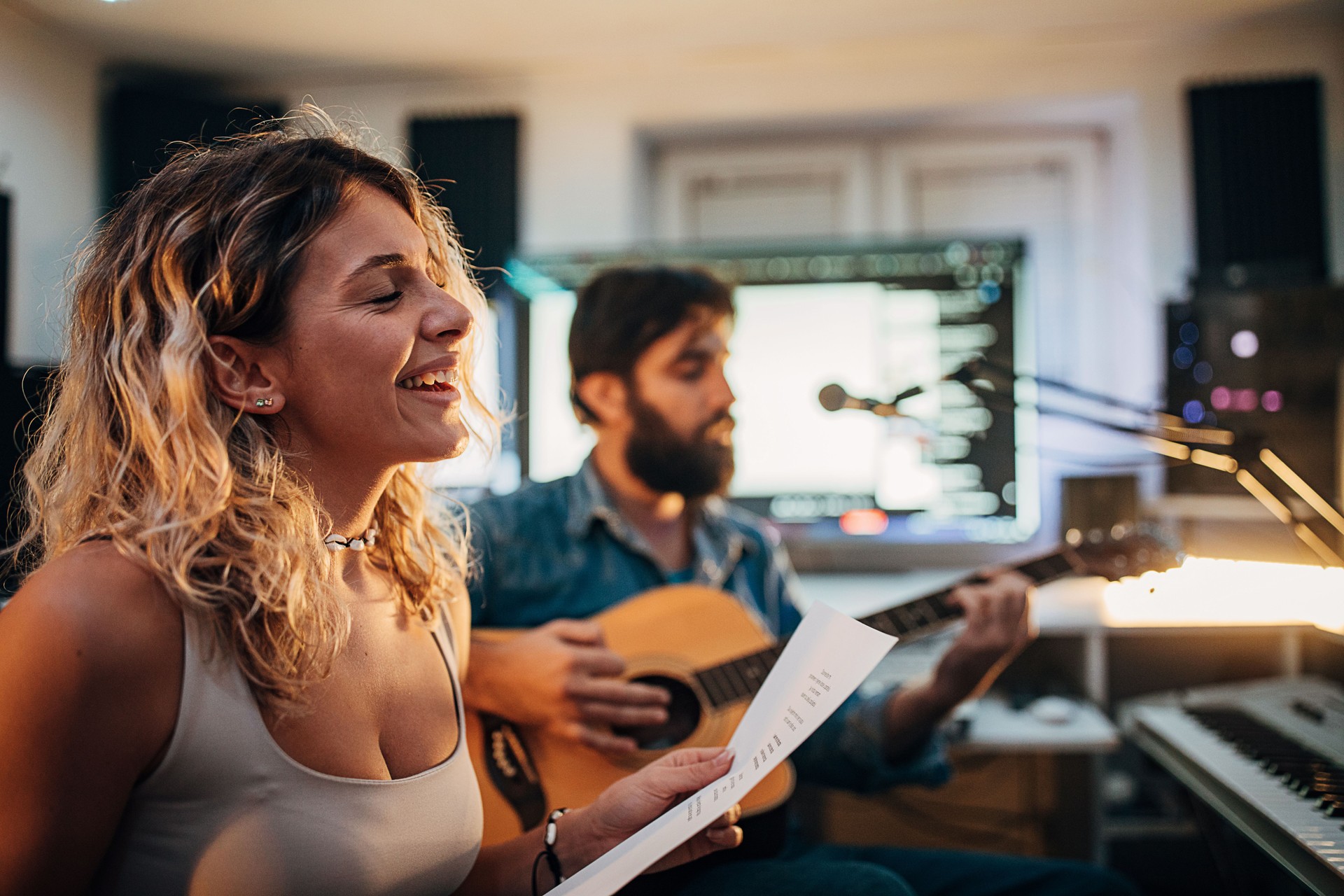 Musician composing music in the studio